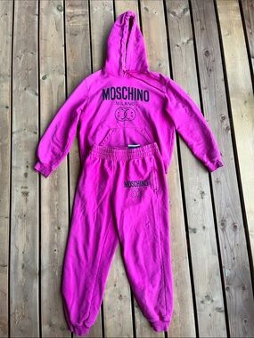 Moschino Hot Pink Logo Hoodie and Jogger Set